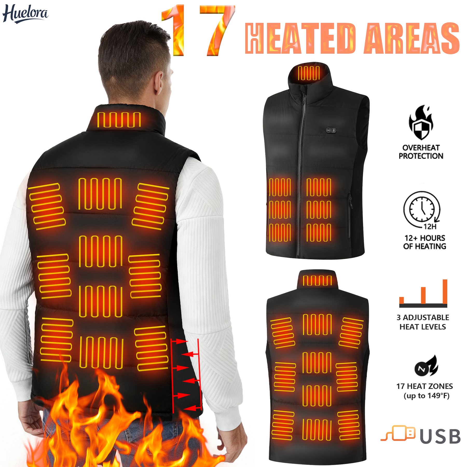 Motorcycle Gear Zone - 17 Heating Zones USB Heated Vest
