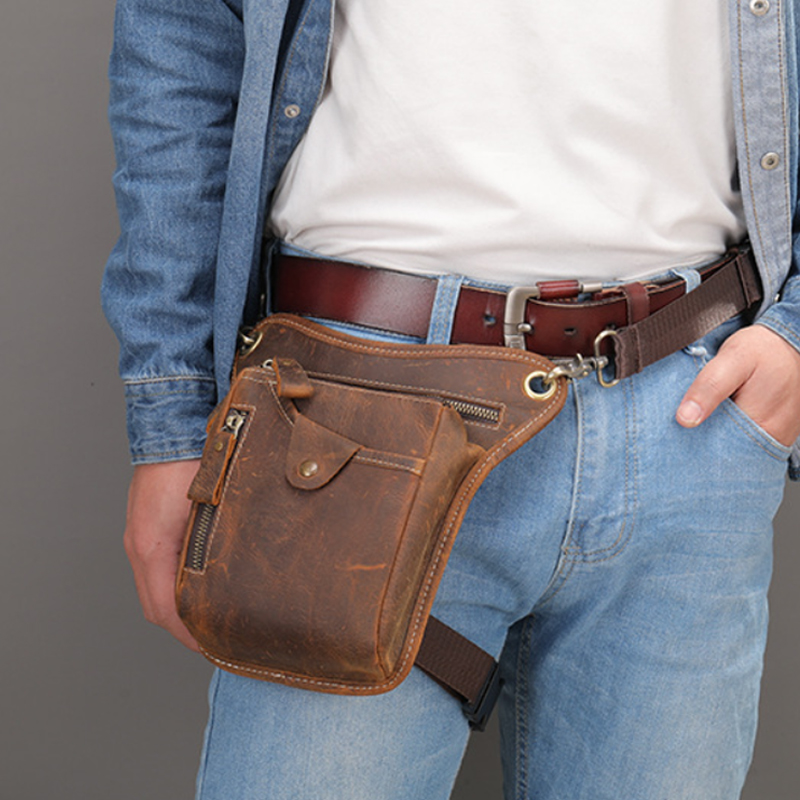 Motorcycle Gear Bag - Vintage Pu Leather Waist Pack Drop